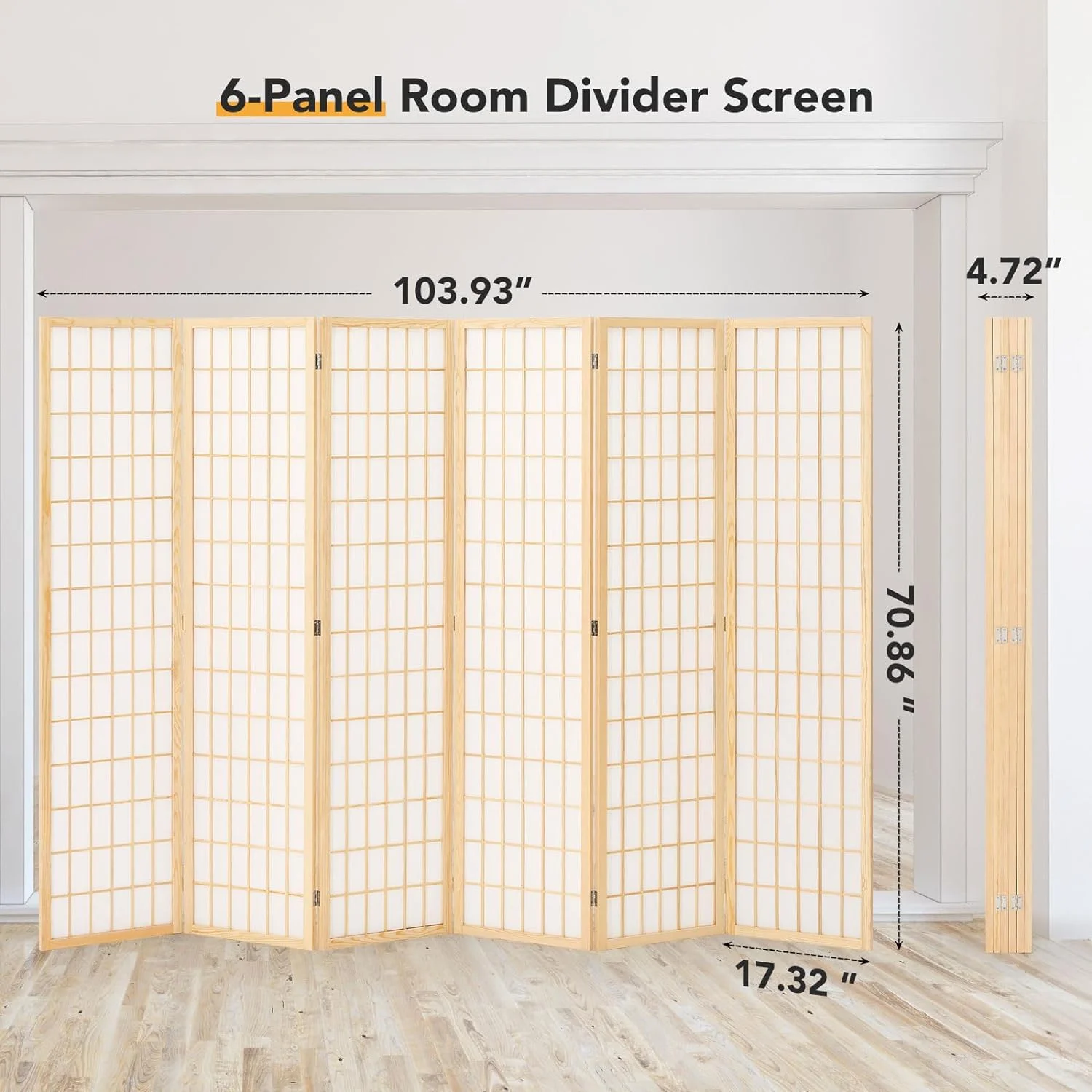 JOSTYLE Room Divider Wall Shoji Screen, 6 Panel Folding Privacy Screen for Room Separation, Japanese Wood Room Divider Screen, 5.9 Ft, Natural - Image 7