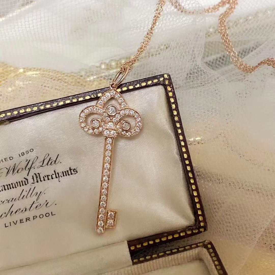 Tiffany Full Diamond Crown Key Pendant Necklace - Original Replica Club