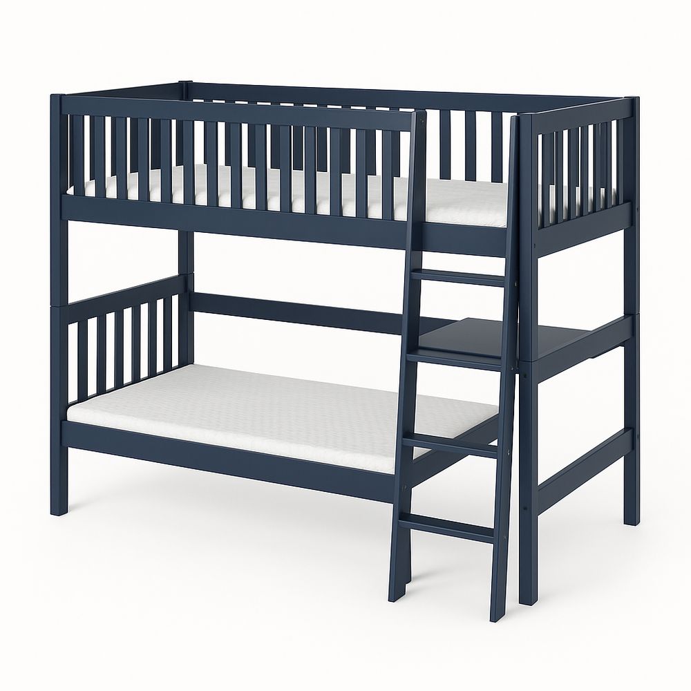 Cama literas de madera, estructura resistente, estilo moderno, diseño elegante, color azul marino, ideal para habitaciones infantiles