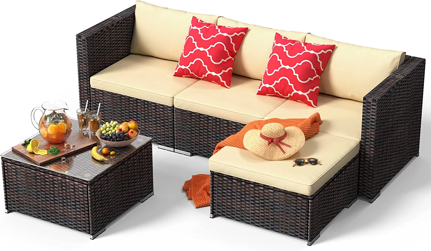 Aiho 7-Piece Rattan Patio Furniture Set , Outdoor Sectional Furniture Set for Patio, Garden, Backyard, Grey - Image 22