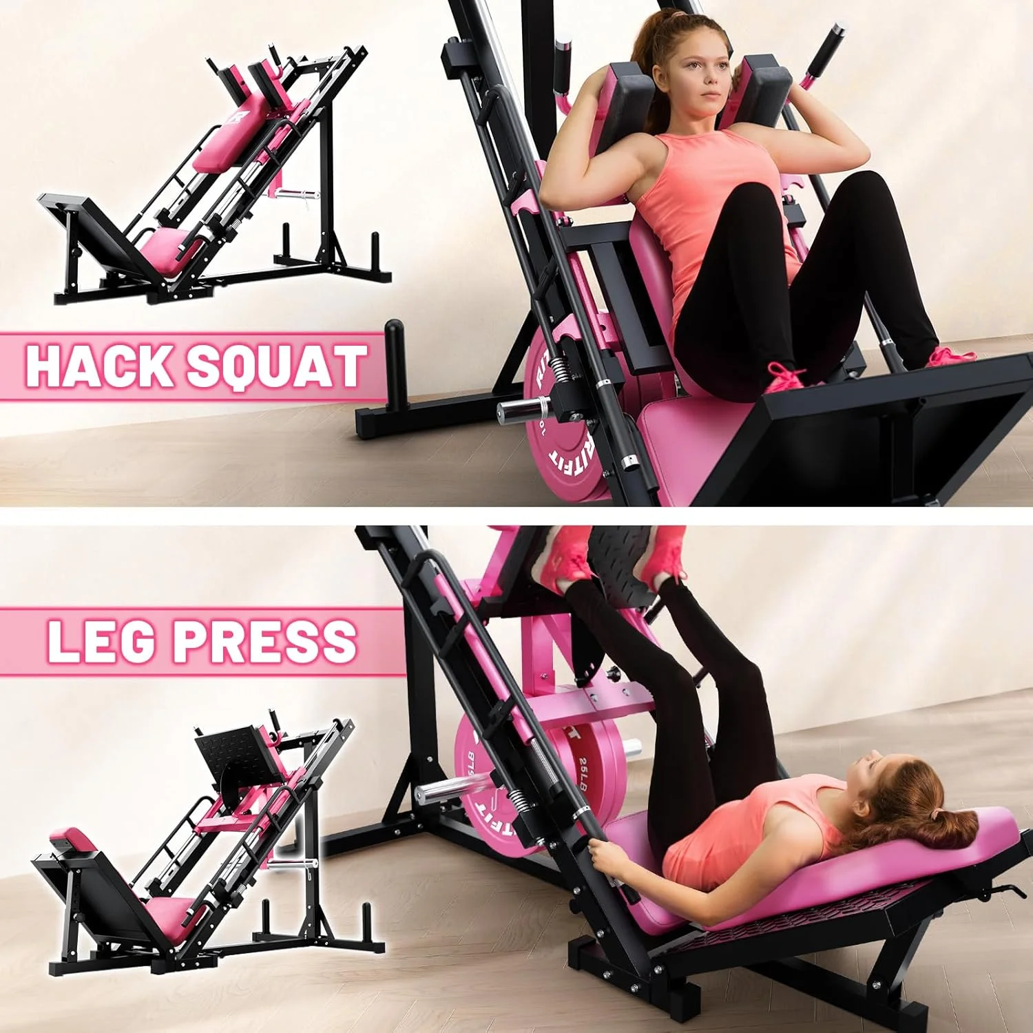 RitFit Leg Press Hack Squat Machine, Professional Adjustable Leg Press Machine for Home Gym with Linear Bearing, Specialty Hack Squat Machine for Full Lower Body Workout with Weight Storage, Pink - Image 10