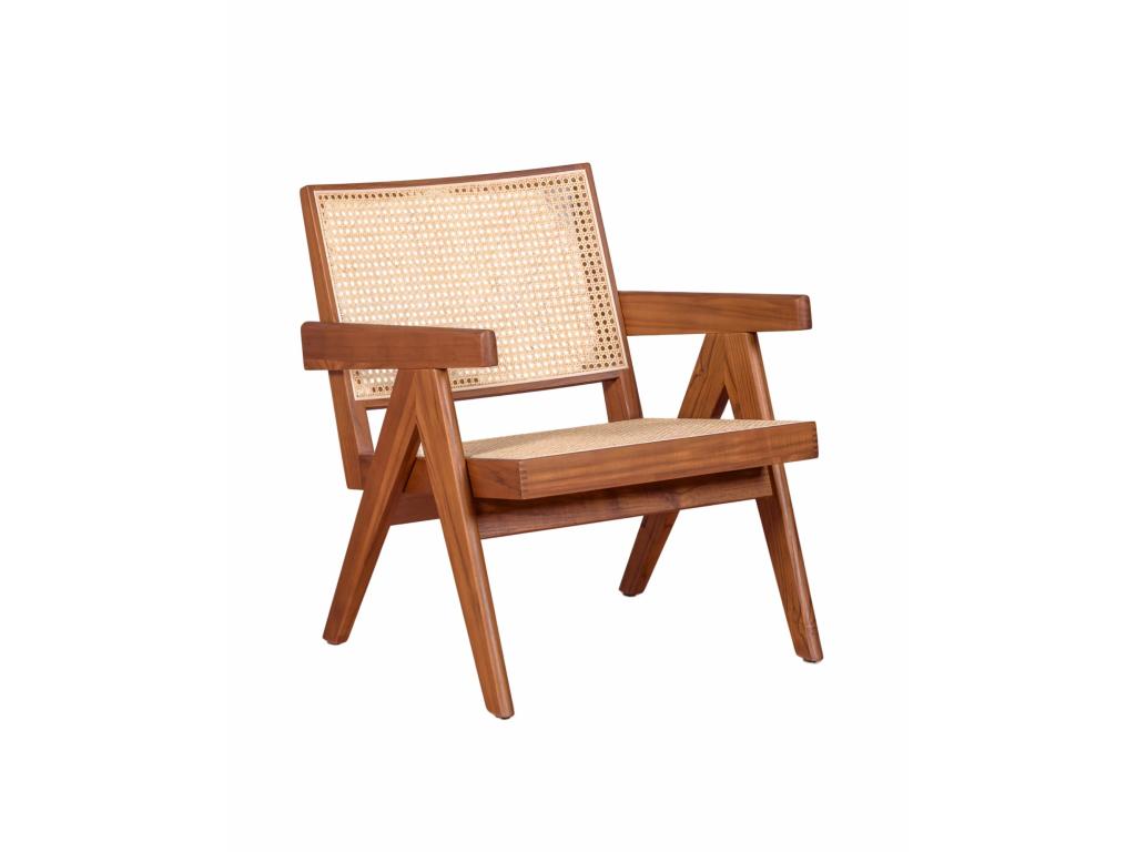 Sillón clásico con reposabrazos en madera de teca y ratán Confortzx - Teca