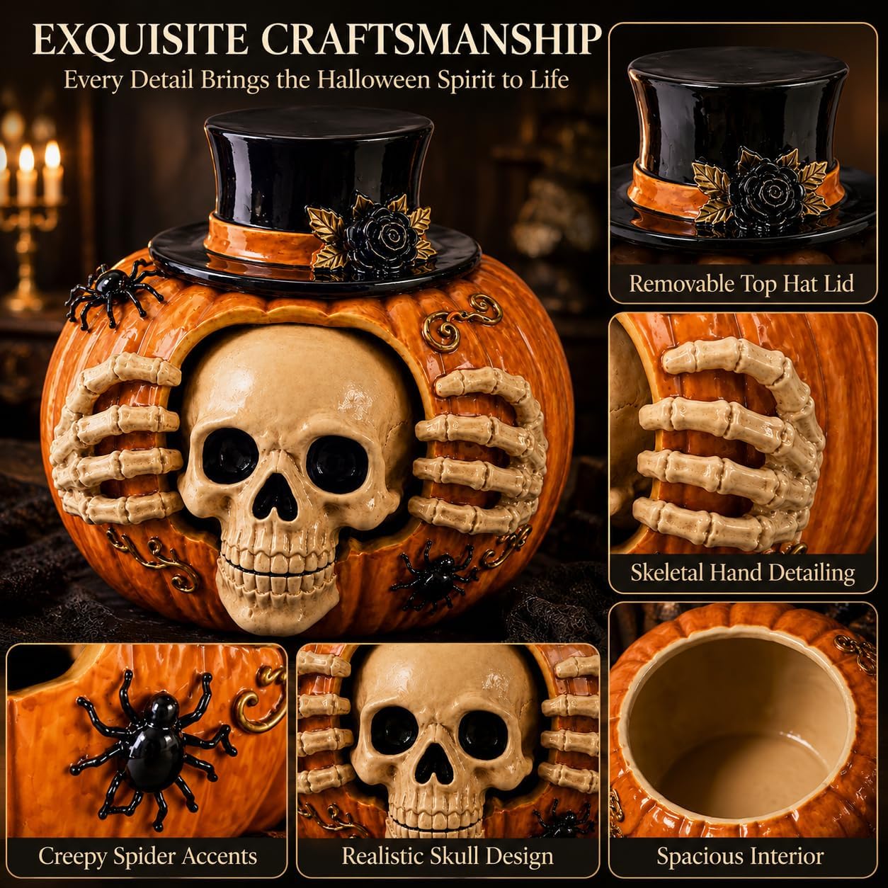 Skull and Pumpkin Halloween Candy Jar - Image 6 Skull and Pumpkin Halloween Candy Jar - Image 6