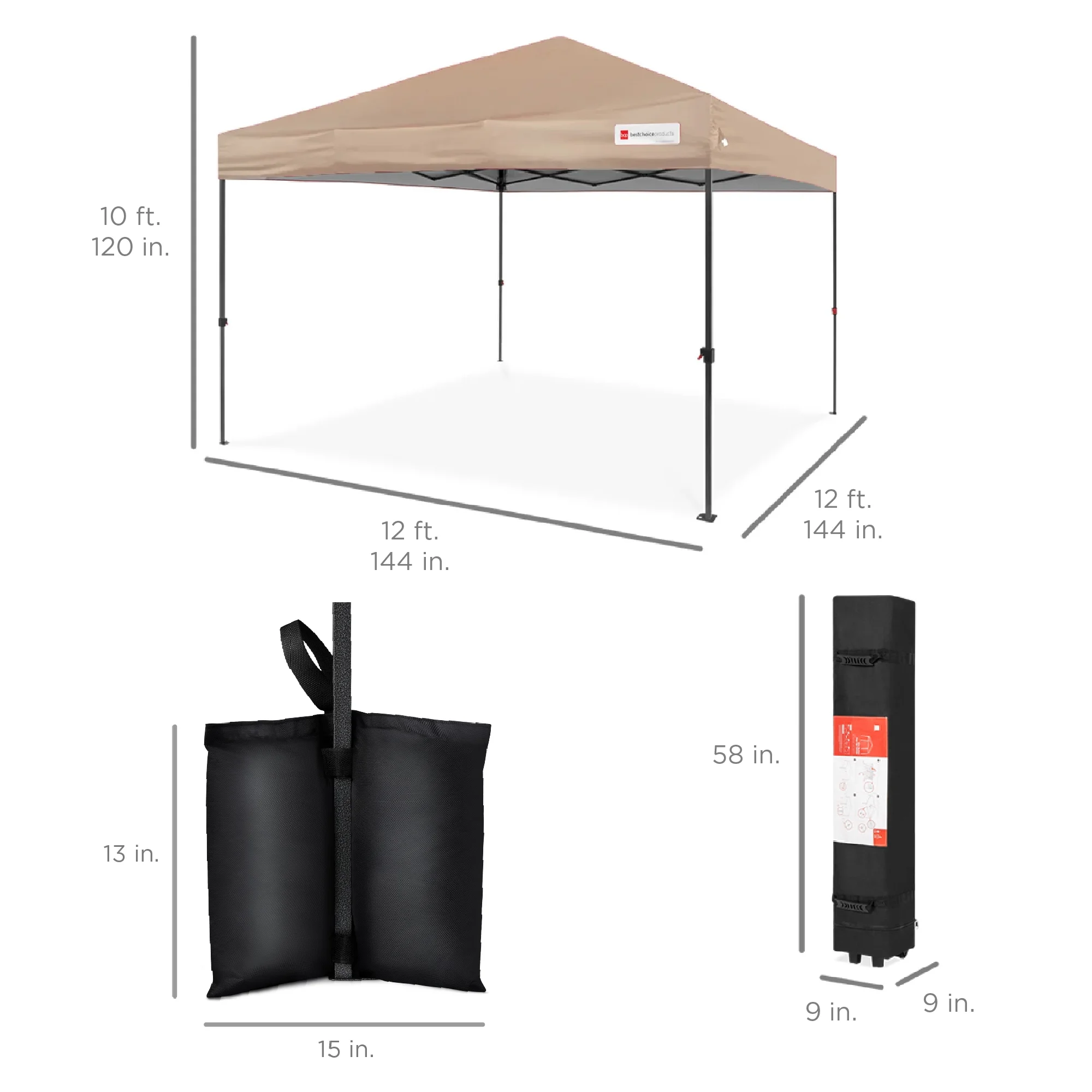 Best Choice Products 12x12ft Easy Setup Pop Up Canopy w/ 1-Button Setup, Wheeled Case, 4 Weight Bags - Navy Blue - Image 101