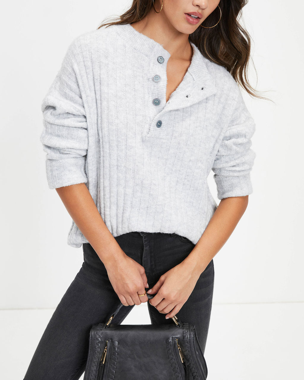 Gilbert Henley Knit Pullover Sweater - Heather Grey - Se7enfashion