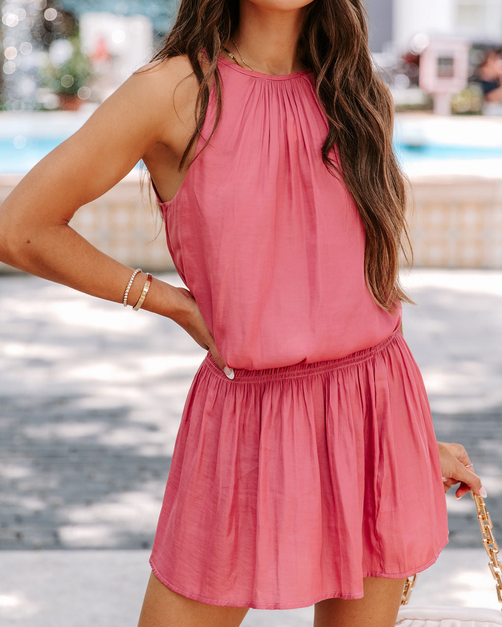 Rose Glow Smocked Satin Mini Dress - SALE - Se7enfashion