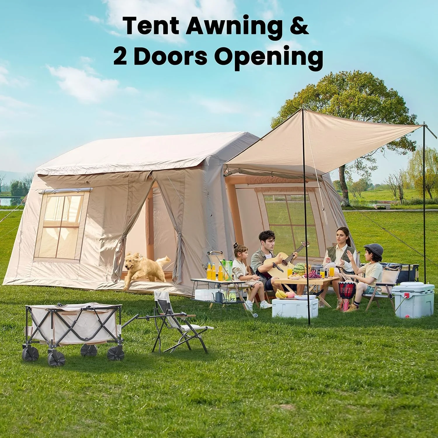 Lilypelle 4-6 Person Blow Up Inflatable Tent with Stove Jack, Hot Tent for Camping with Hand Pump, Waterproof Inflatable Camp Tent with Mesh Windows, Easy Setup Glamping Inflatable House - Image 26