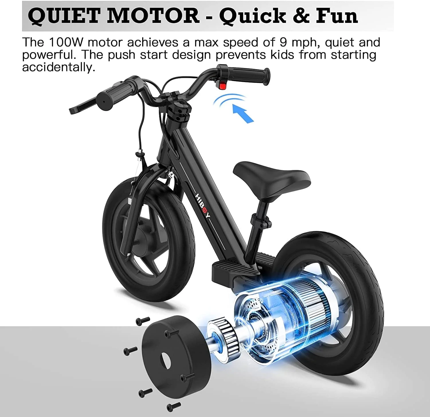Hiboy BK1 Electric Bike for Kids Ages 3-5 Years, 24V 100W Electric Balance Bike 12 inch Inflatable Tire Adjustable Seat, Electric Bicycle Gift for Kids - Image 5