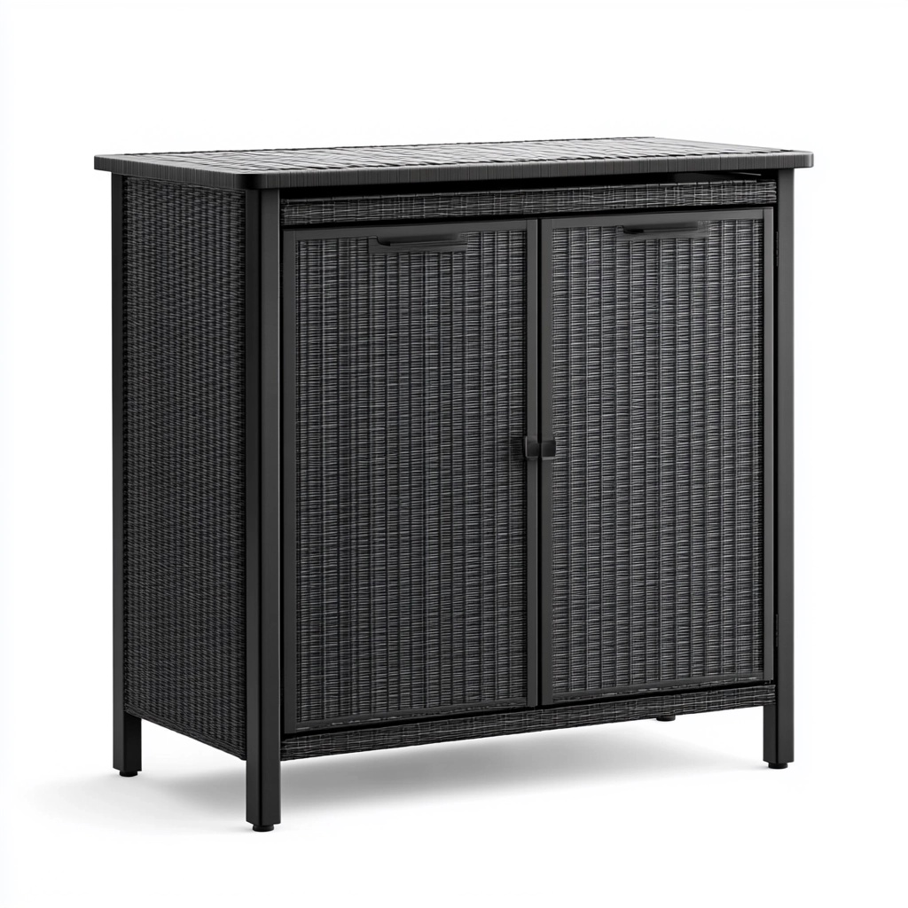 Almacenamiento exterior jardín 83x40x92 cm ratán sintético negro impermeable armario DC7054320
