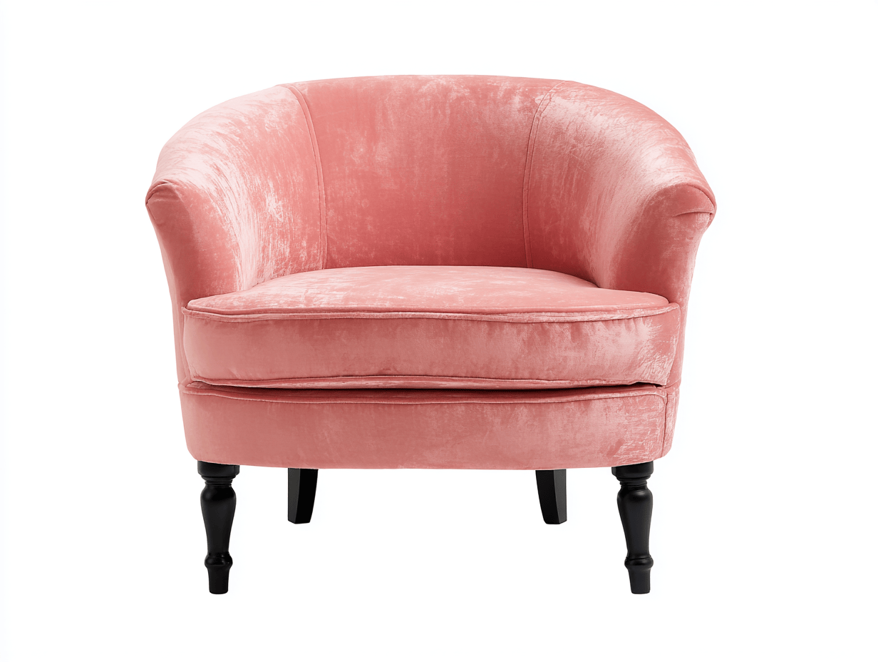 Sillón tapizado – terciopelo rosa – patas negras estilo clásico