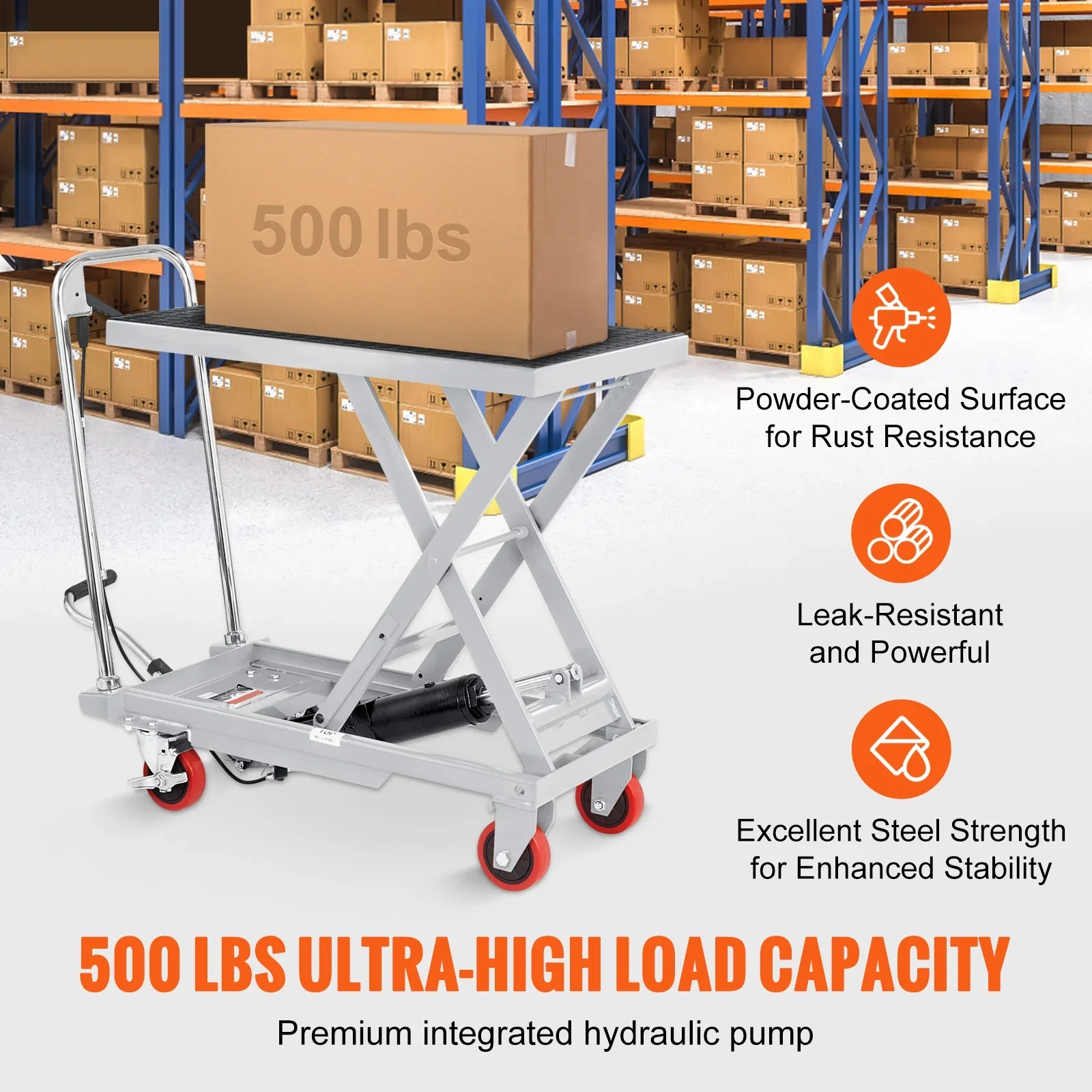 BENTISM Hydraulic Lift Table Cart 500 lbs Manual Scissor Lift Table 28.5