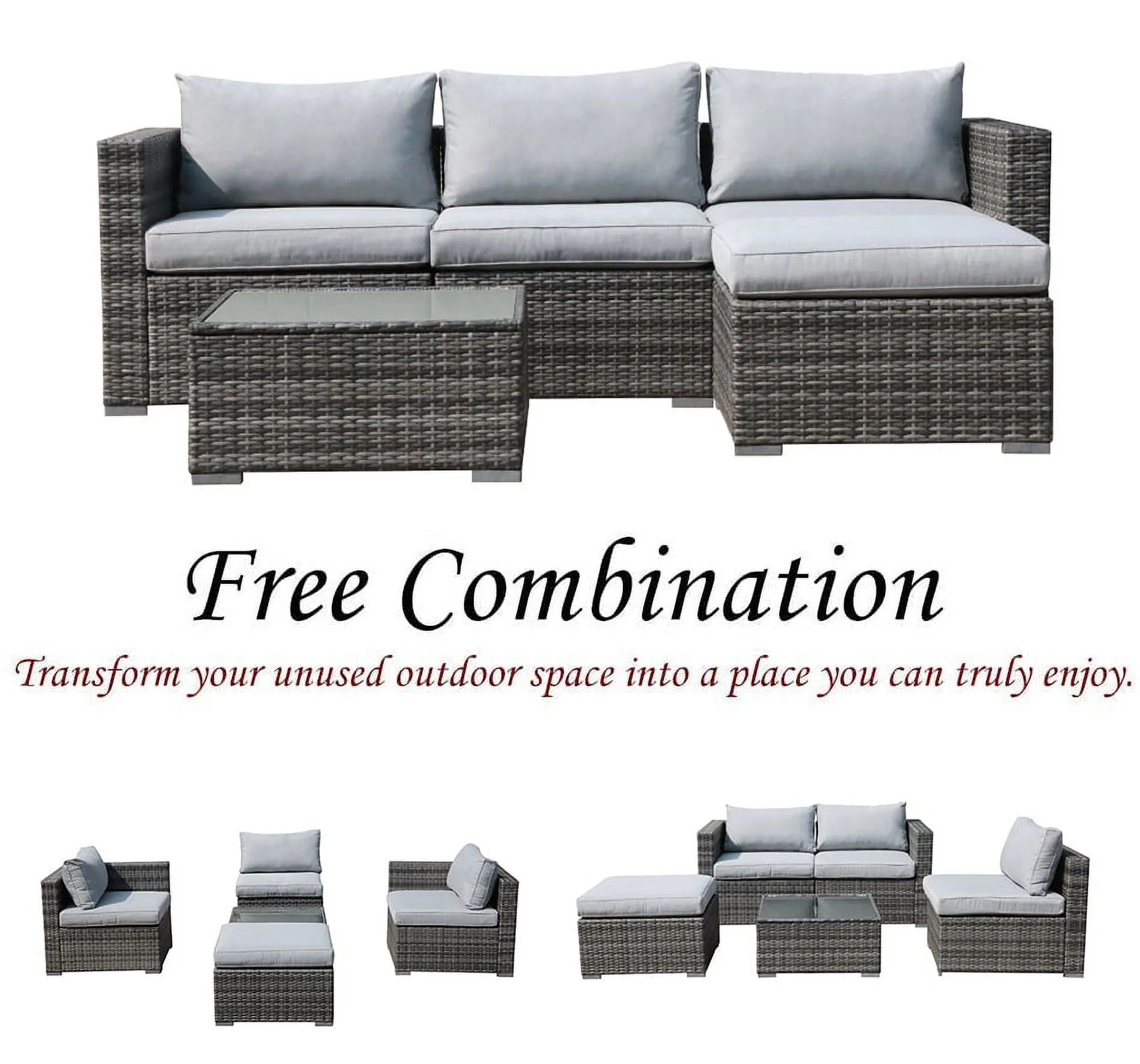 Patiorama 5-Piece Patio Furniture Set, Outdoor Sectional Conversation Set, All-Weather Grey PE Wicker with Light Grey Cushions, Backyard Porch Garden - Image 8