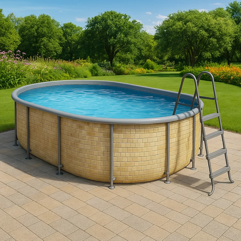 Piscina tubular desmontable ovalada 418x243x98 cm estructura de acero color beige gGUPljb121mY