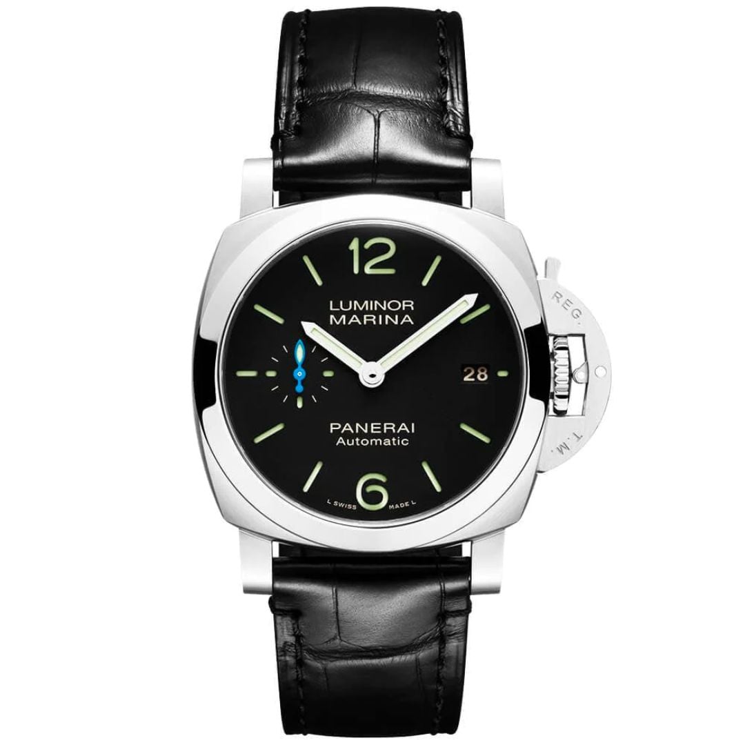 Panerai Black Luminor Marina Replica with Leather Strap