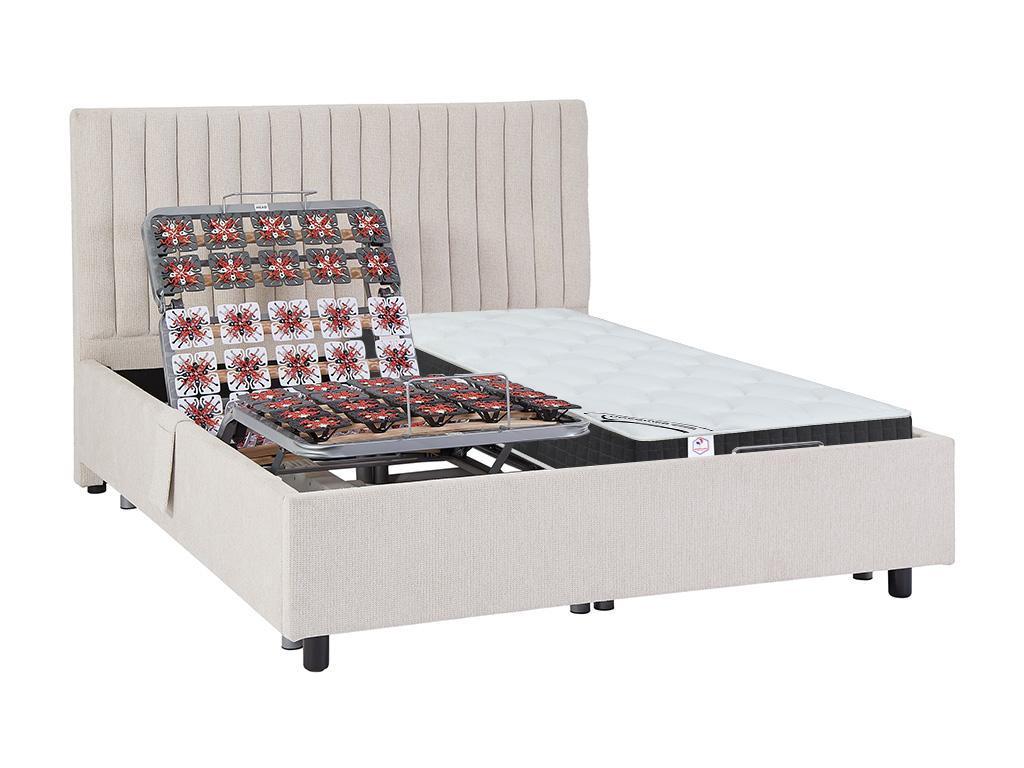 Cama articulada multiterminales + colchón de muelles ensacados y memoria de forma - 2 x 80 x 200 cm - Tela - Beige - ANTALISA de hogvips