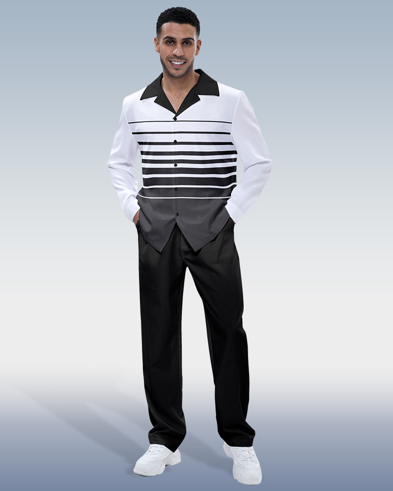 Suitmens Men's Striped Print Long Sleeve Walking Suit 192