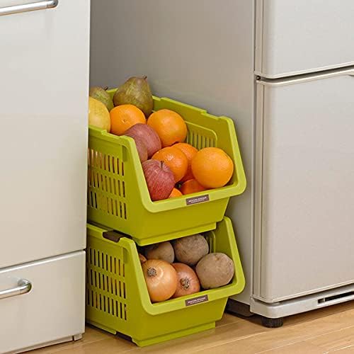 JapanBargain 4671, Japanese Stackable Storage Bin Kitchen Pantry Organizers Food Basket for Fruit Potato Condiments and Spices, Made in Japan