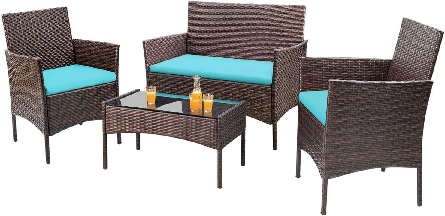 Homall 4 Pieces Outdoor Patio Furniture Sets Rattan Chair Wicker Set, Outdoor Indoor Use Backyard Porch Garden Poolside Balcony Furniture Sets (Grey)