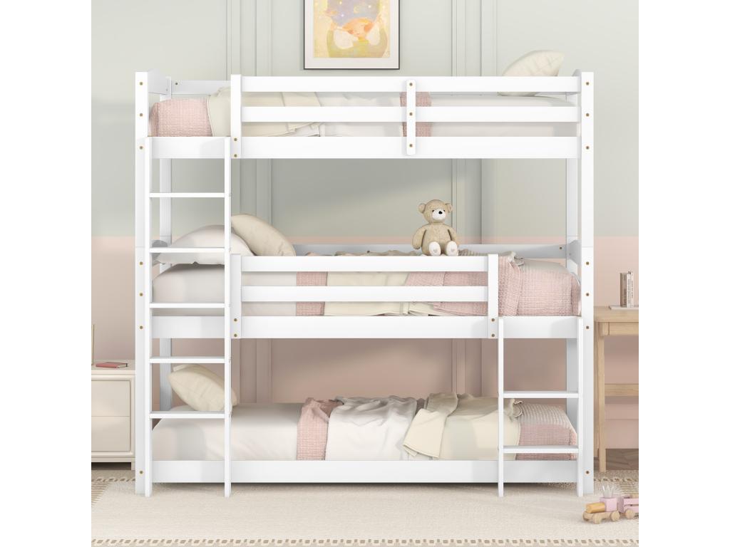 Litera de 3 plazas - 90 x 200 cm - Pino + MDF - 2 escaleras - Color Lujodec