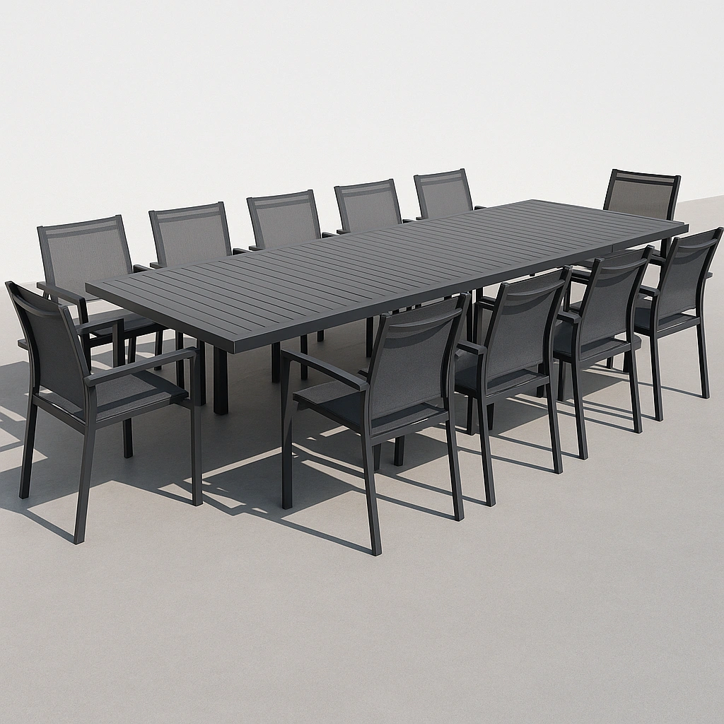 Conjunto de muebles de jardín mesa y sillas negras de aluminio