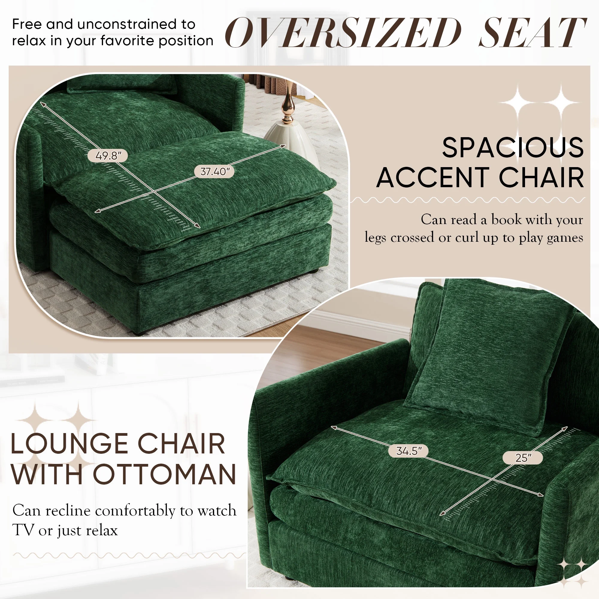 Muumblus Oversized Lounge Chair with Ottoman, Cloud Accent Armchair for Living Room, Beige Chenille - Image 20