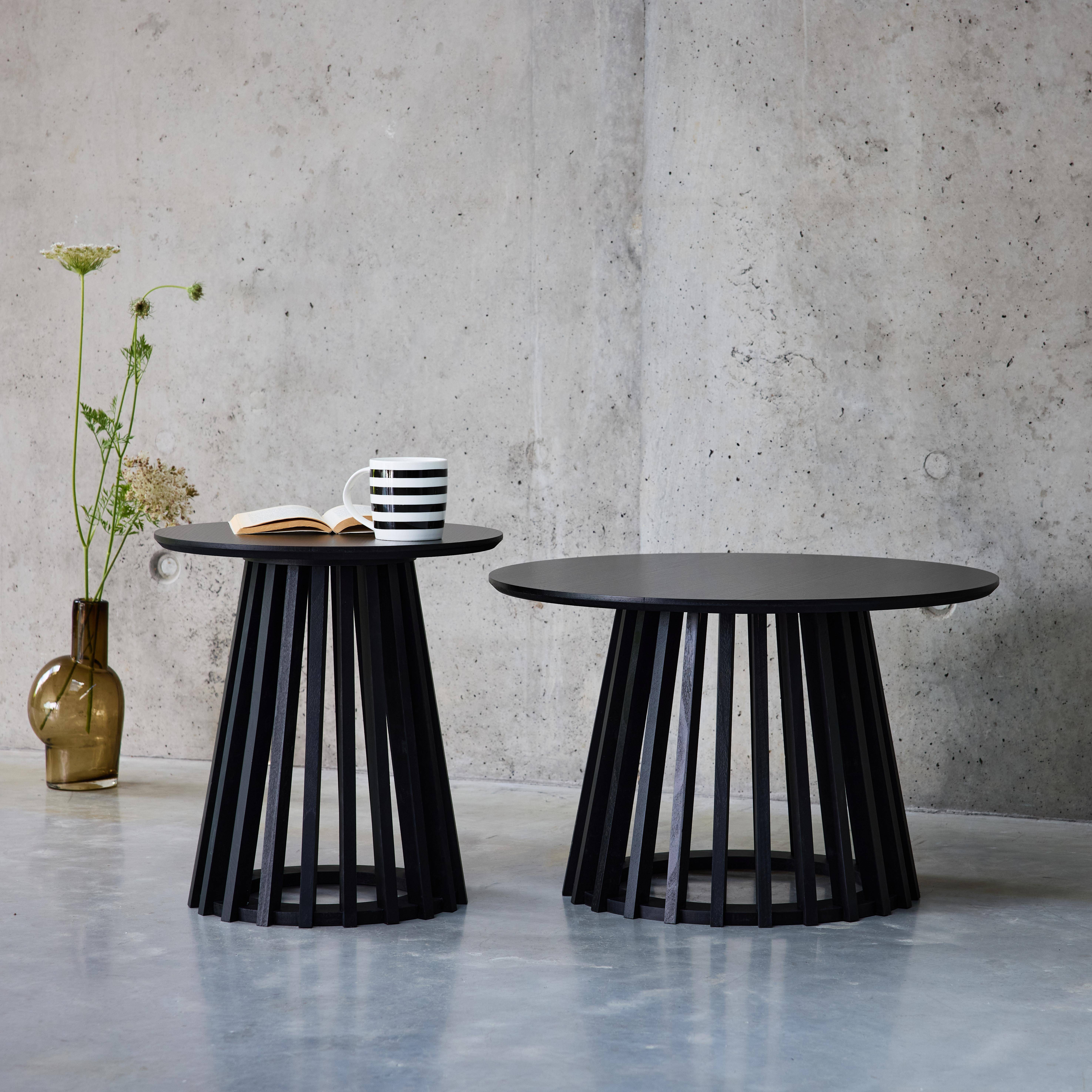 Clara - Mesa de centro redondas de efecto madera y abeto, set de 2