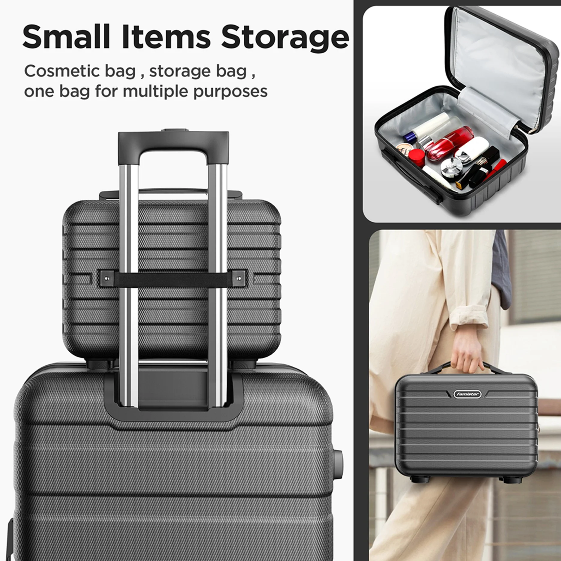 Famistar 11 Piece Hardside Luggage Suitcase Set with 360- Double Spinner Wheels TSA Style Lock, 14- Travel Case, 20" Carry-On Luggage, 24" Checked Luggage and 28" Checked Luggage, Black - Image 9