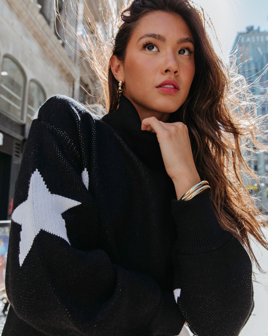 Land Of Stars Turtleneck Knit Sweater Dress - Black - Se7enfashion
