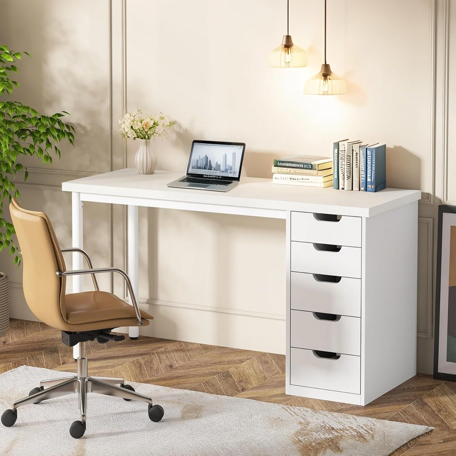 Tribesigns 47 inches Vanity Desk with 5 Drawers, Rustic Makeup Dressing Table with Storage, Modern Simple Computer Desk for Women, Girls (Brown) - Image 13