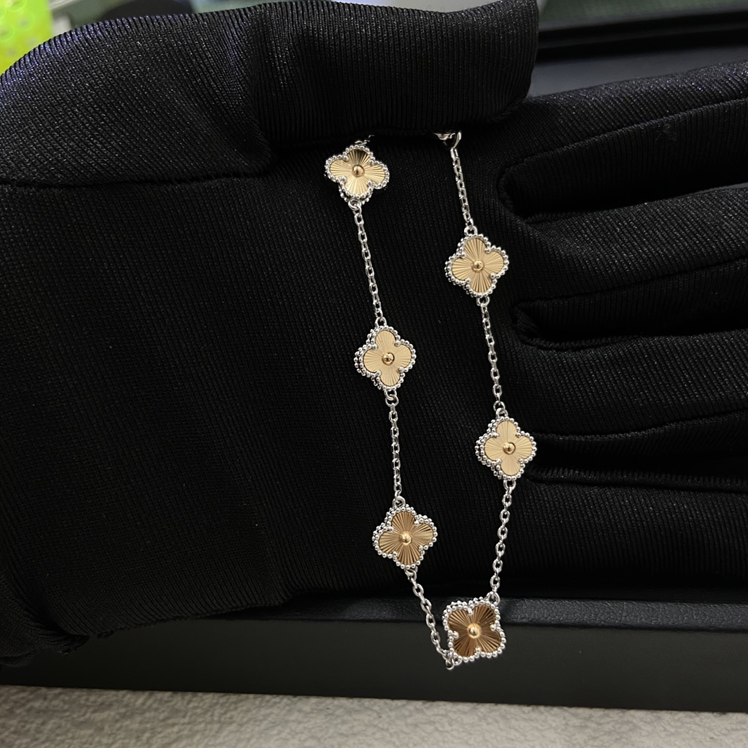 VCA Two-tone Guilloche Sweet Alhambra Bracelet, 6 Motifs - Original Replica Club