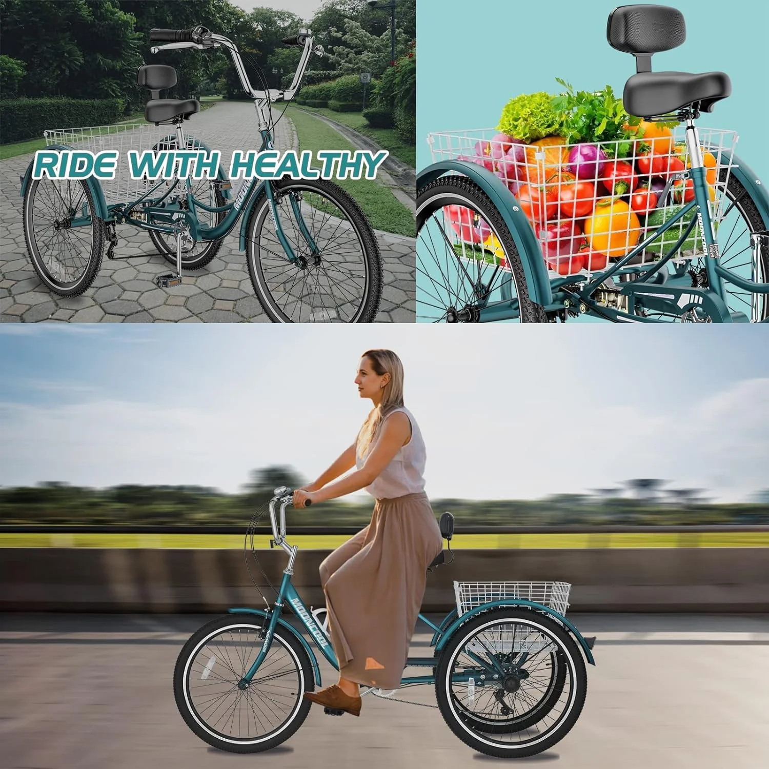 FICISOG 7 Speed Adult Tricycle for Women, 20/24/26 Inch Adult Trike with Basket, 3 Wheel Bikes for Adults Seniors, Cruise Trike for Shopping Picnic - Image 70