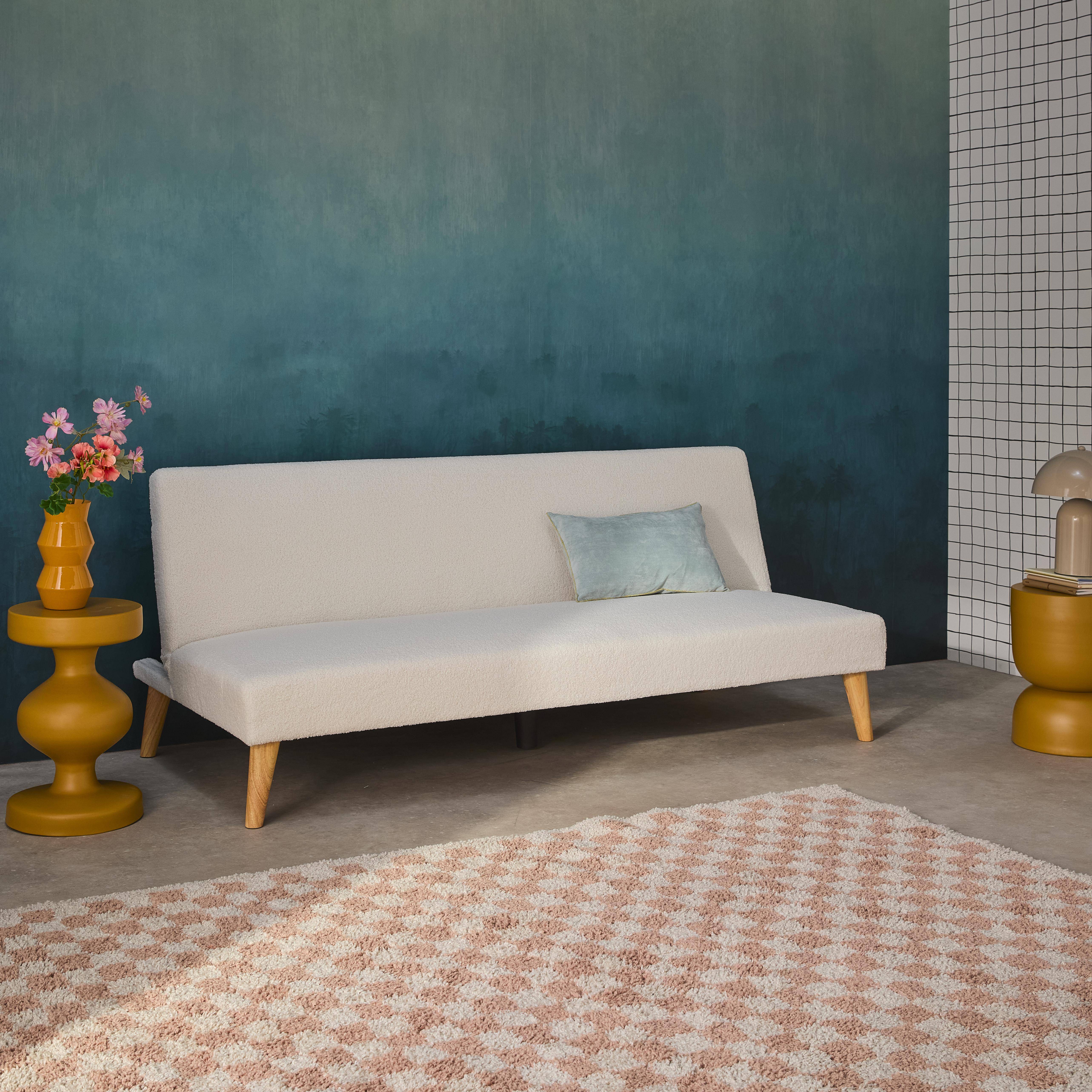 Tom - Sofá-cama  borreguito con patas de madera, 3 plazas