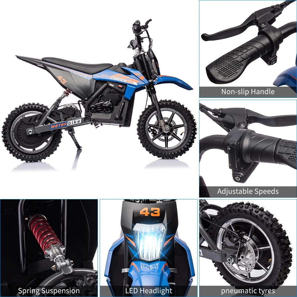 36V Electric Dirt Bike for Kids, Ride on Motorcycle 350W Brushless Motor Fast Speed 15.5MPH with LED Headlight, Leather Seat,Front+Back Brake for Teens Max Load 175lbs - Image 11