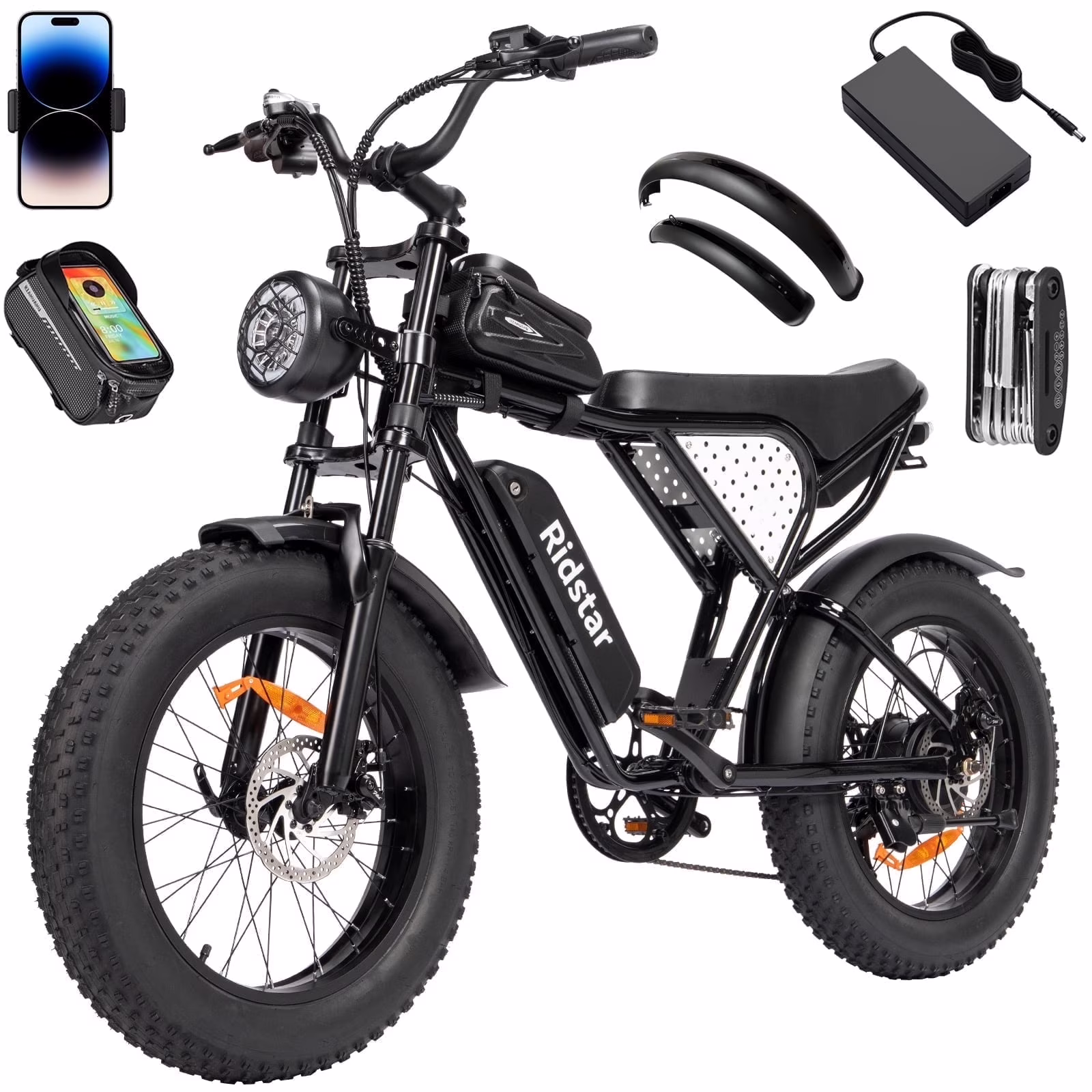 Ridstar Electric Bike for Adults, Peak 1500W 30MPH, 48V 15.6ah Electric Bicycle, Full Suspension Mountain Bike UL2849(20inch-1000W-48V 15.6AH)