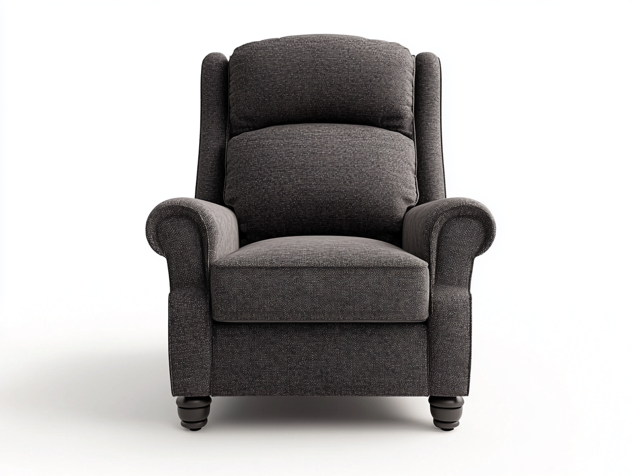 Butaca clásica de tela gris oscuro 88x90 cm con patas torneadas de madera