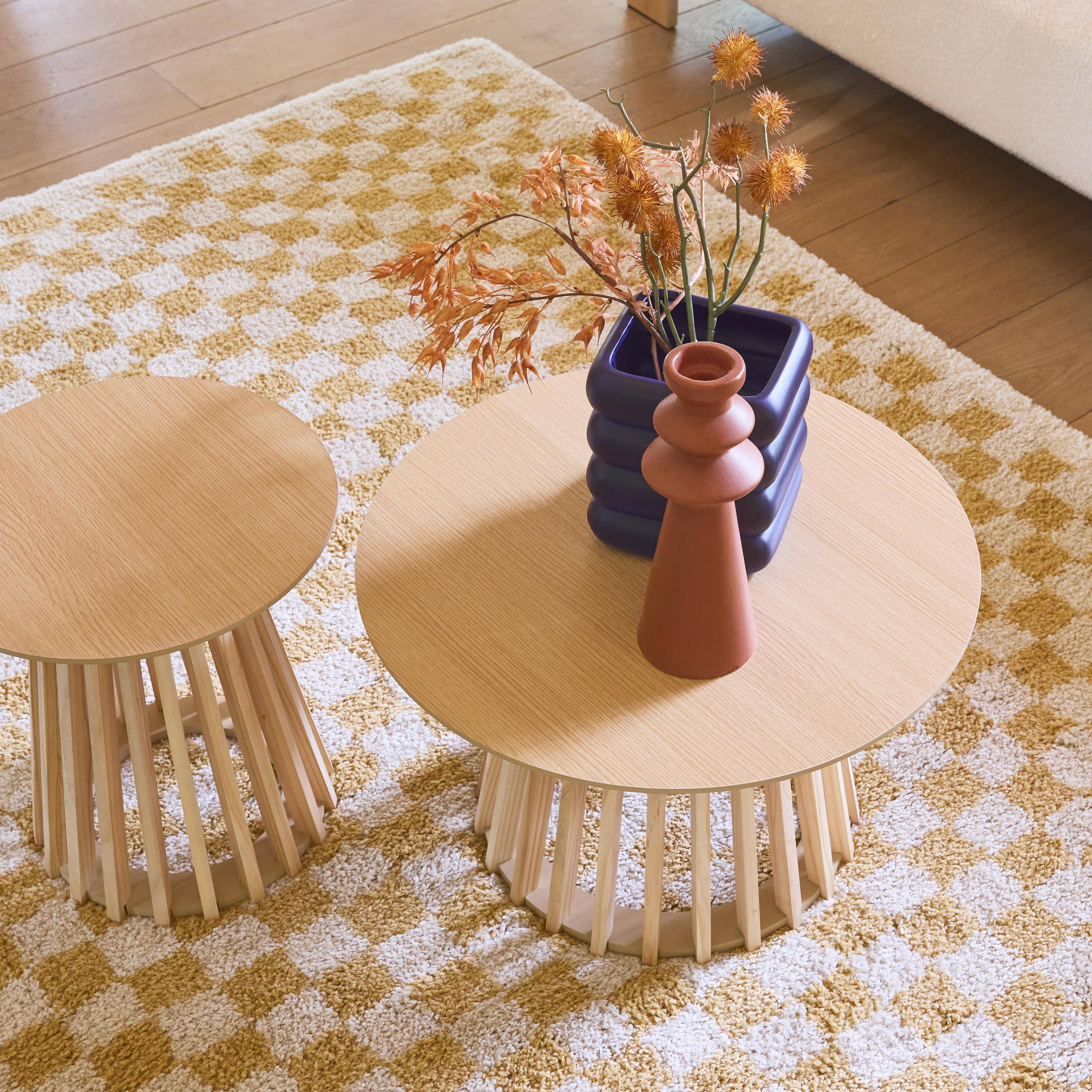 Taylor - Alfombra interior shaggy damero amarillo mostaza y crema