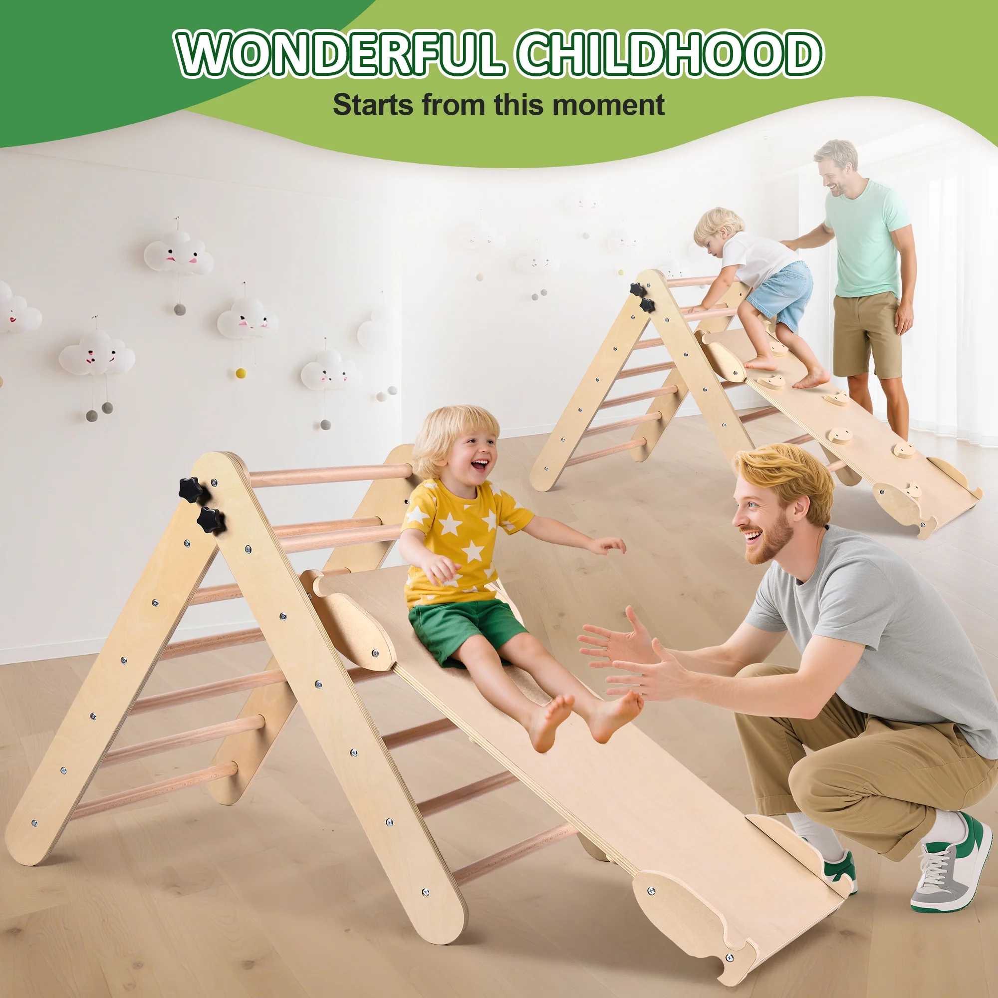 Lookfly 8 in1 Pikler Triangle Set Foldable Baby Climbing Toys for Toddlers 1-6 Inside with Ramp,Toddler Climbing Toys Indoor Baby Gift - Image 2