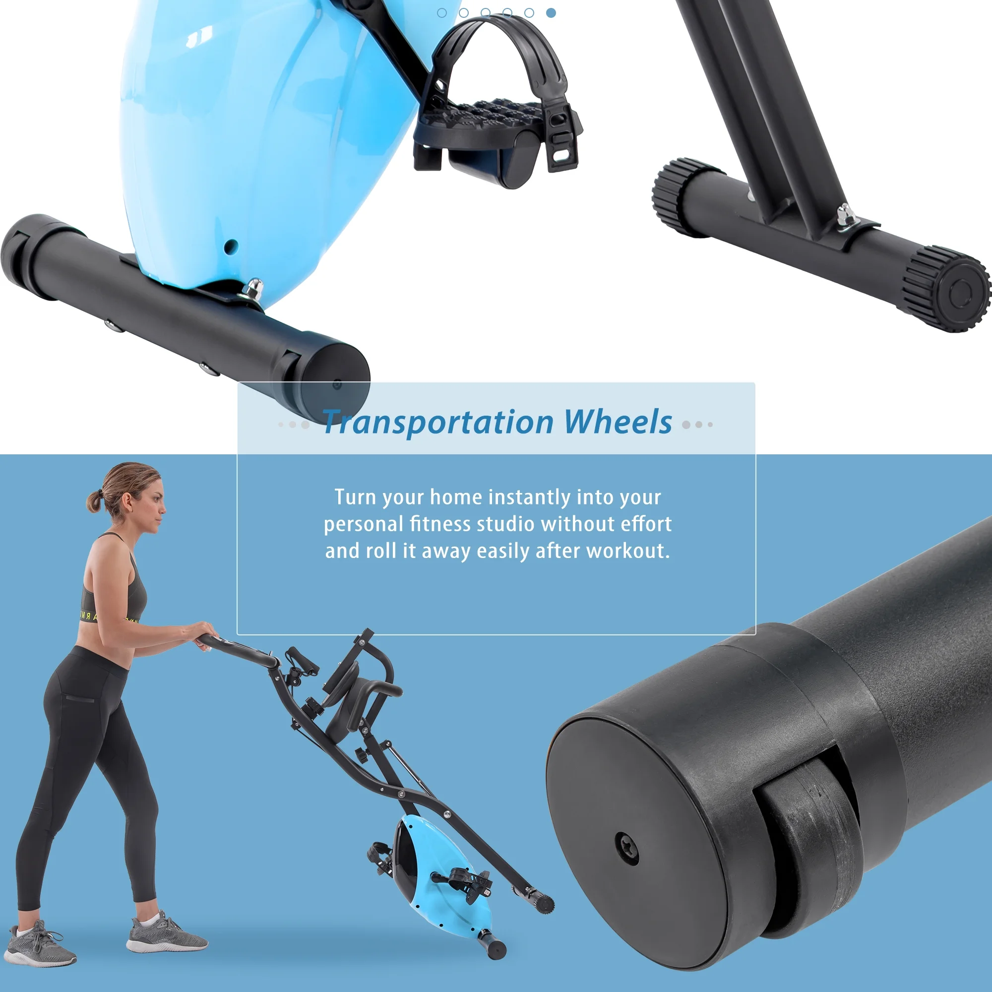 Exercise Bike Foldable Fitness Indoor Stationary Bike Magnetic Upright Recumbent Exercise Bike for Home Workout - Light Blue - Image 8