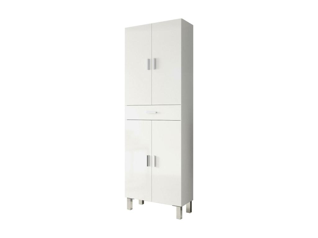 Armario multiusos Nestleano - Mueble de baño o lavandería con 4 puertas y 1 cajón - Zapatero multiusos - 60x29h182 cm - Blanco brillo