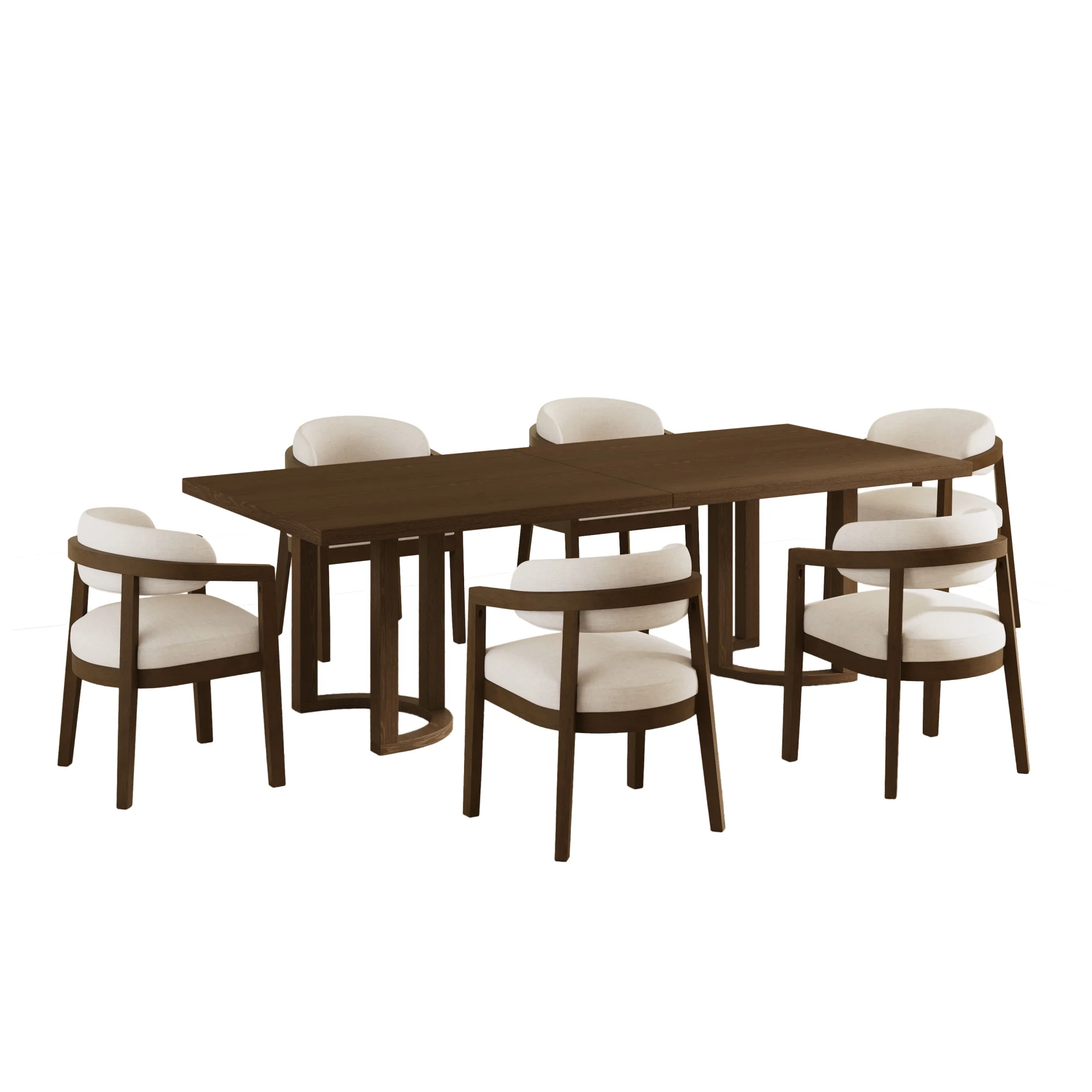 Christopher Knight Home 7-Piece Dining Set with 95" Wood Table, Curved Back Upholstered Armchairs, Walnut & Beige - Image 3