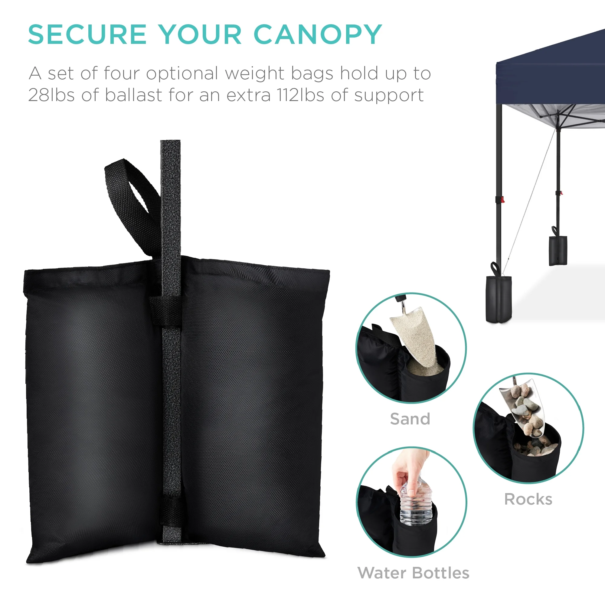 Best Choice Products 12x12ft Easy Setup Pop Up Canopy w/ 1-Button Setup, Wheeled Case, 4 Weight Bags - Navy Blue - Image 10