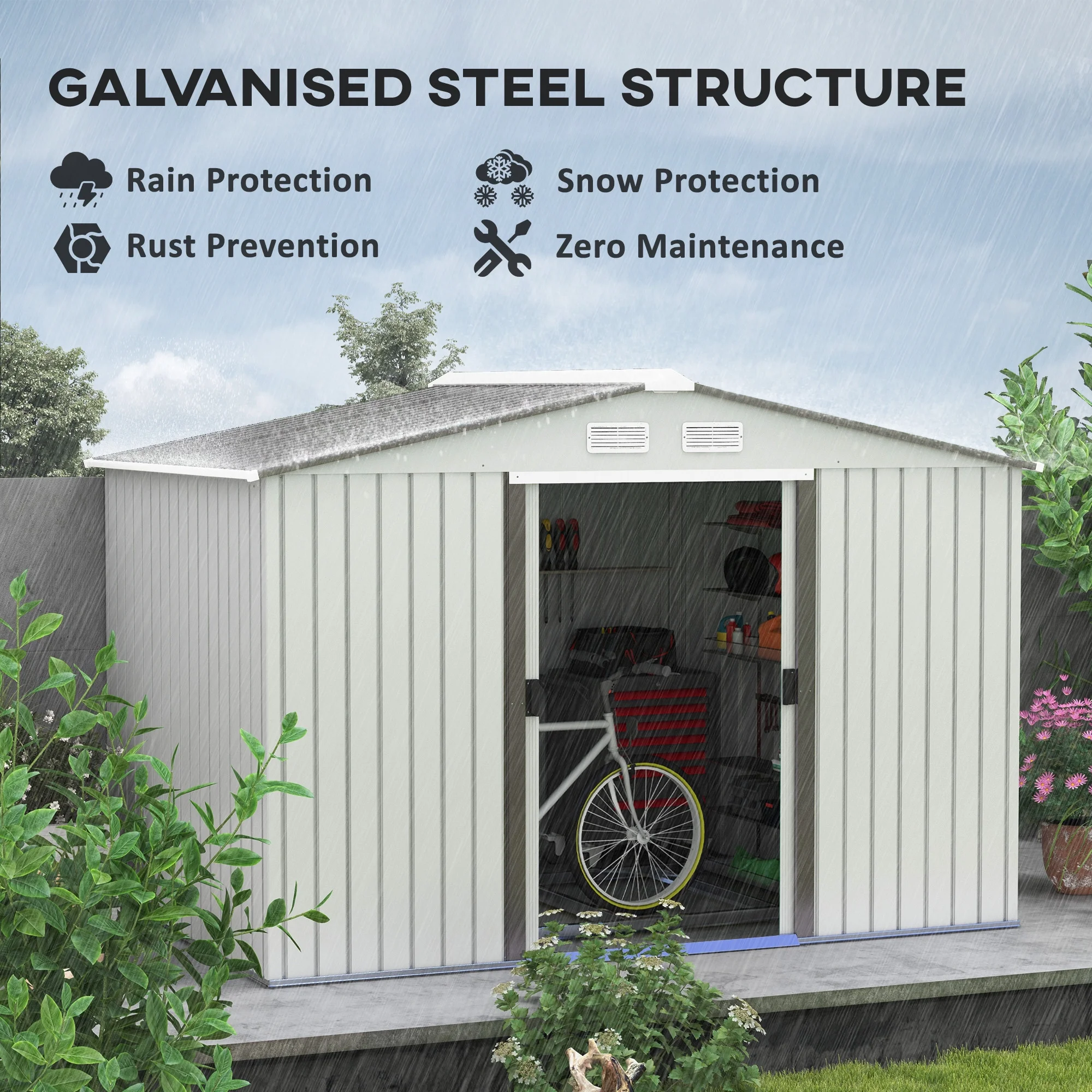 Outsunny 7' x 4' Metal Storage Shed Organizer, Garden Tool House with 4 Vents and 2 Sliding Doors for Backyard, Patio, Garage, Lawn, Dark Gray - Image 44