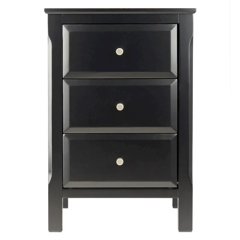 Elegant Black Wooden Nightstand with 3 Generous Storage Drawers - Dimensions: 15.75L x 15.75W x 23.63H