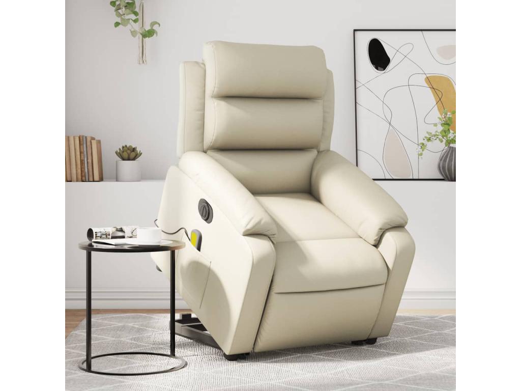 Sillón de masaje elevable eléctrico cuero sintético crema