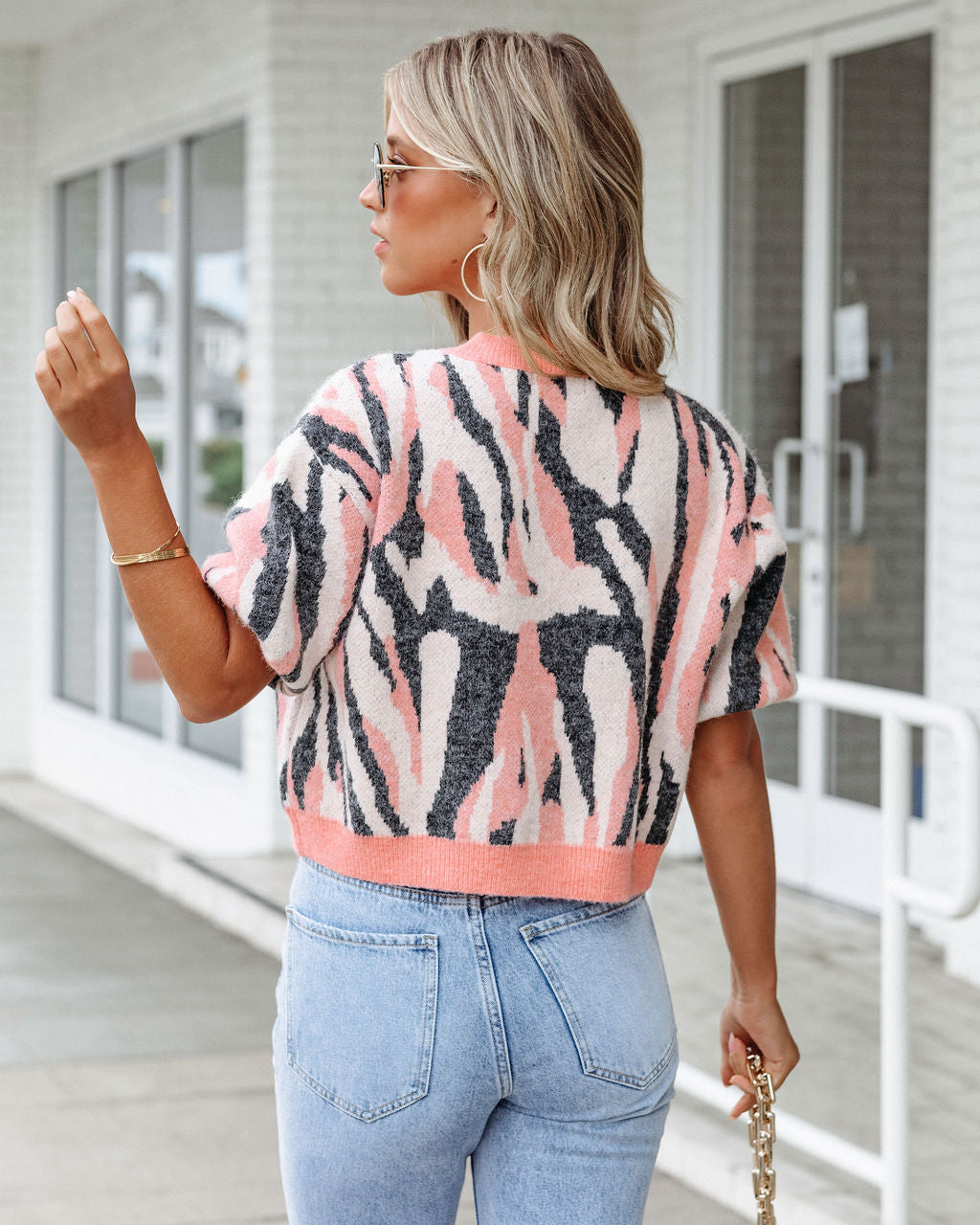 Cape Town Knit Printed Sweater Top - Coral Combo - SALE - Se7enfashion