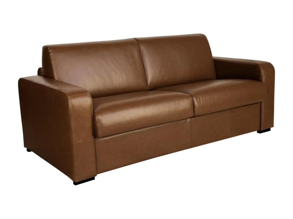 Sofá cama de 3 plazas de apertura rápida en piel de búfalo vintage caramelo colchón de 14 cm Sancaldeco VGLG40502