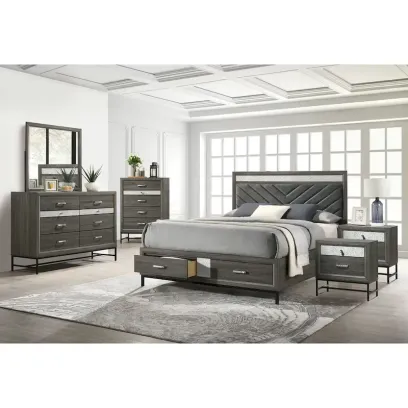 Contemporary Grey 6-Piece Platform Bedroom Set by Furniture of America - Heinisk Collection