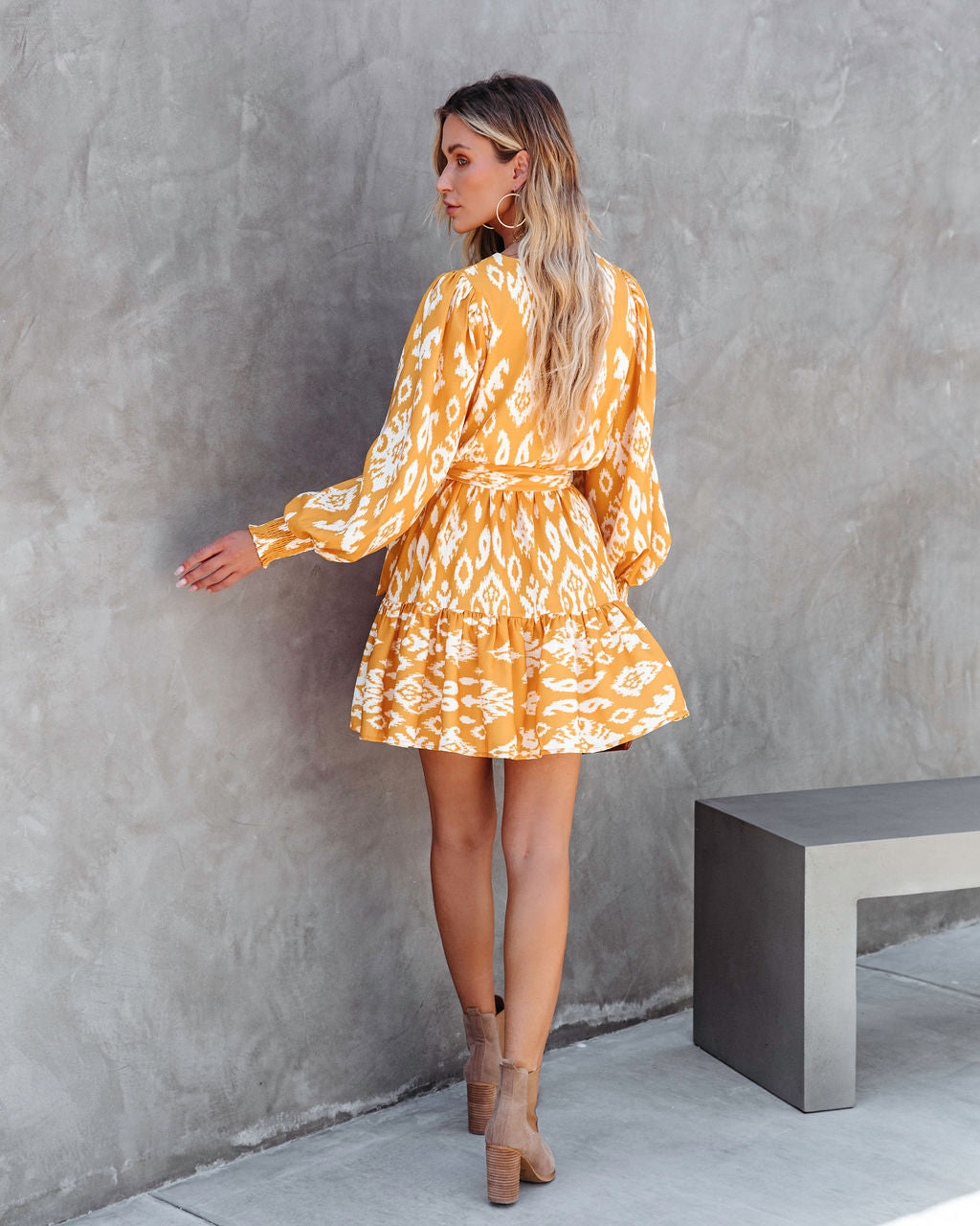 Channing Printed Woven Mini Dress - Yellow - Se7enfashion
