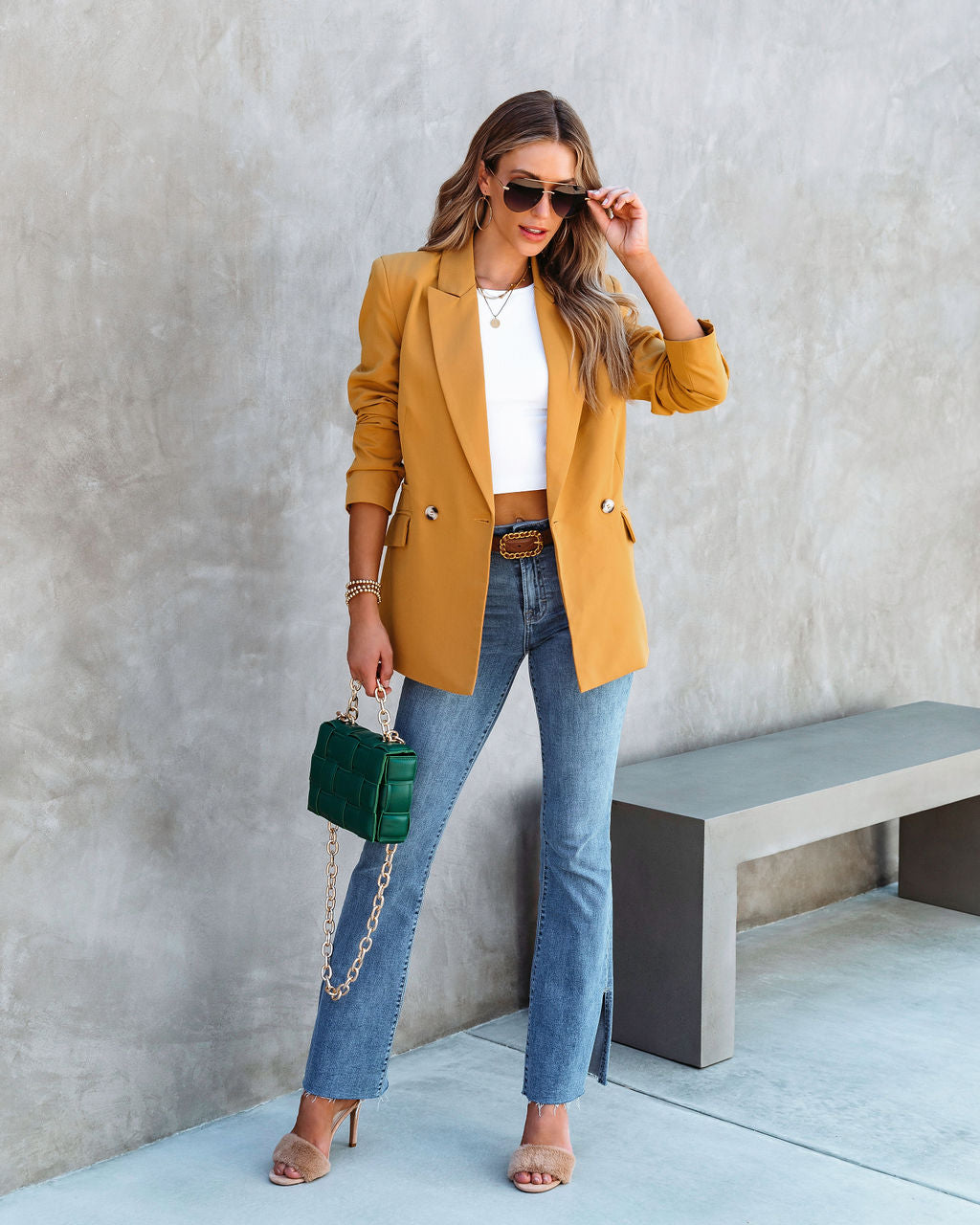 Angelita Pocketed Blazer - Mustard - Se7enfashion