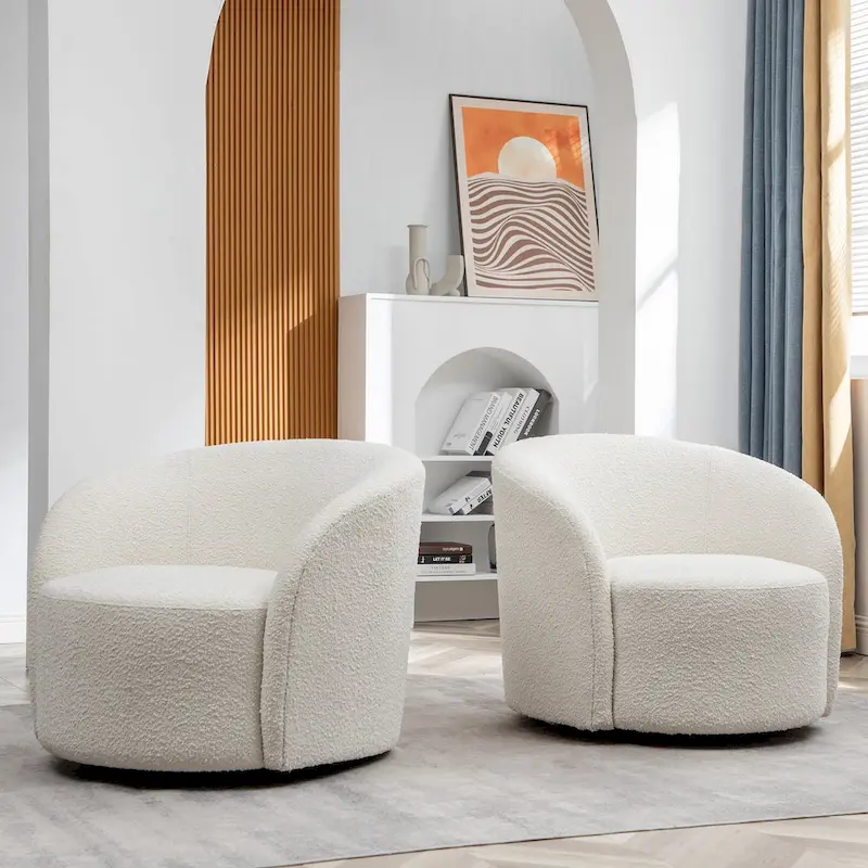 Set of 2 KINWELL 34-Inch Wide Upholstered Swivel Barrel Chairs